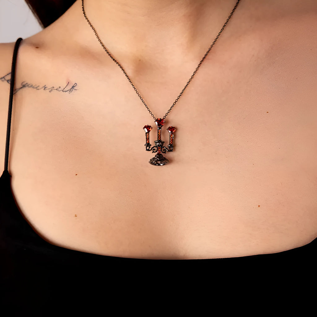 Women's retro hollow candlestick pendant necklace with gothic cross chain in zinc alloy.