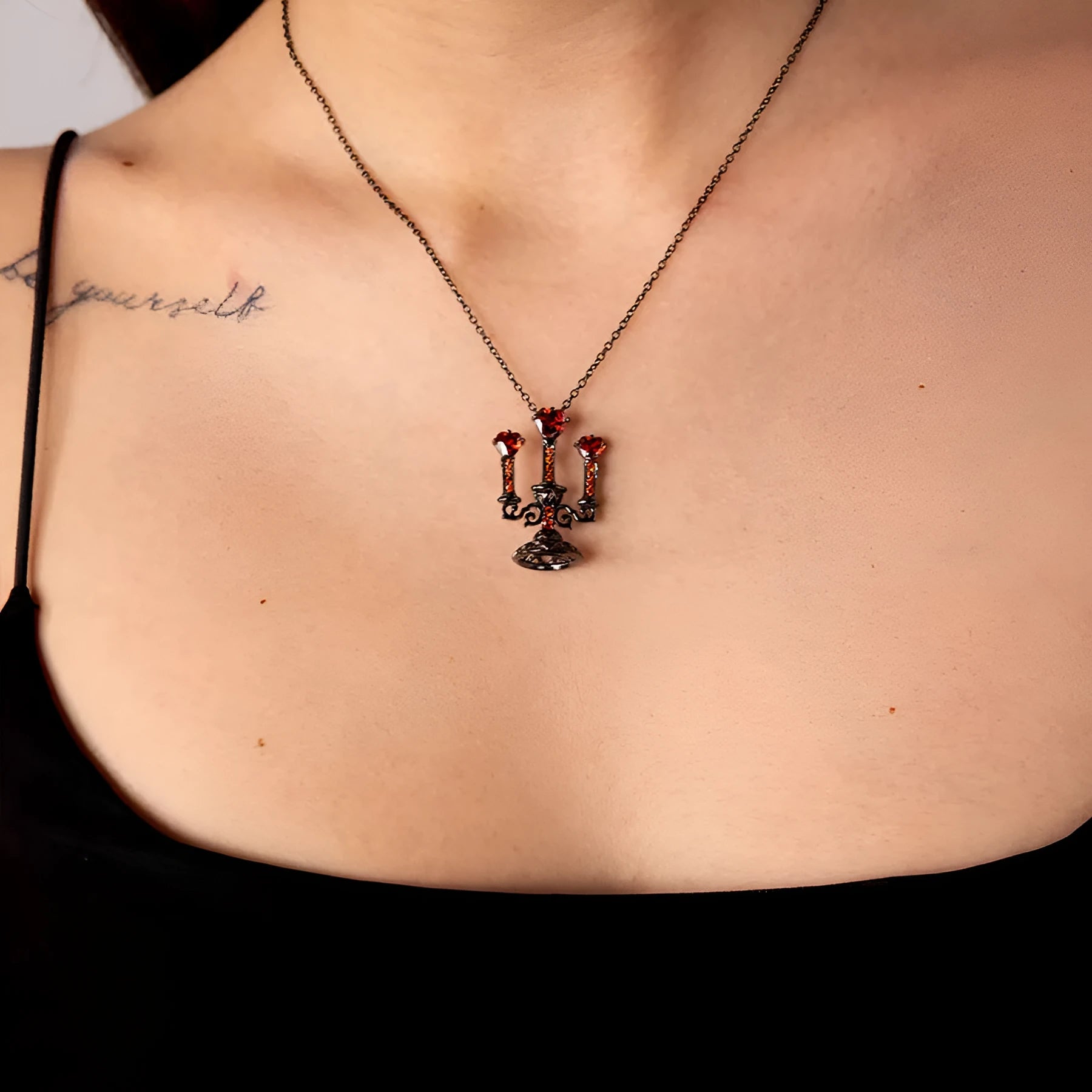 Women's retro hollow candlestick pendant necklace with gothic cross chain in zinc alloy.