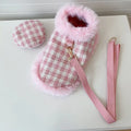 Pink cat costume with beret and cape featuring integrated hand-held lead for fancy dress events