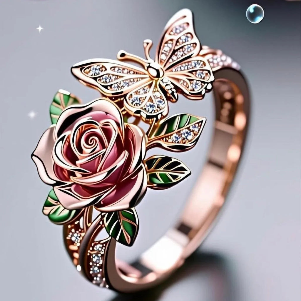 Colourful adjustable butterfly ring with dripping oil patterns and fairy style design
