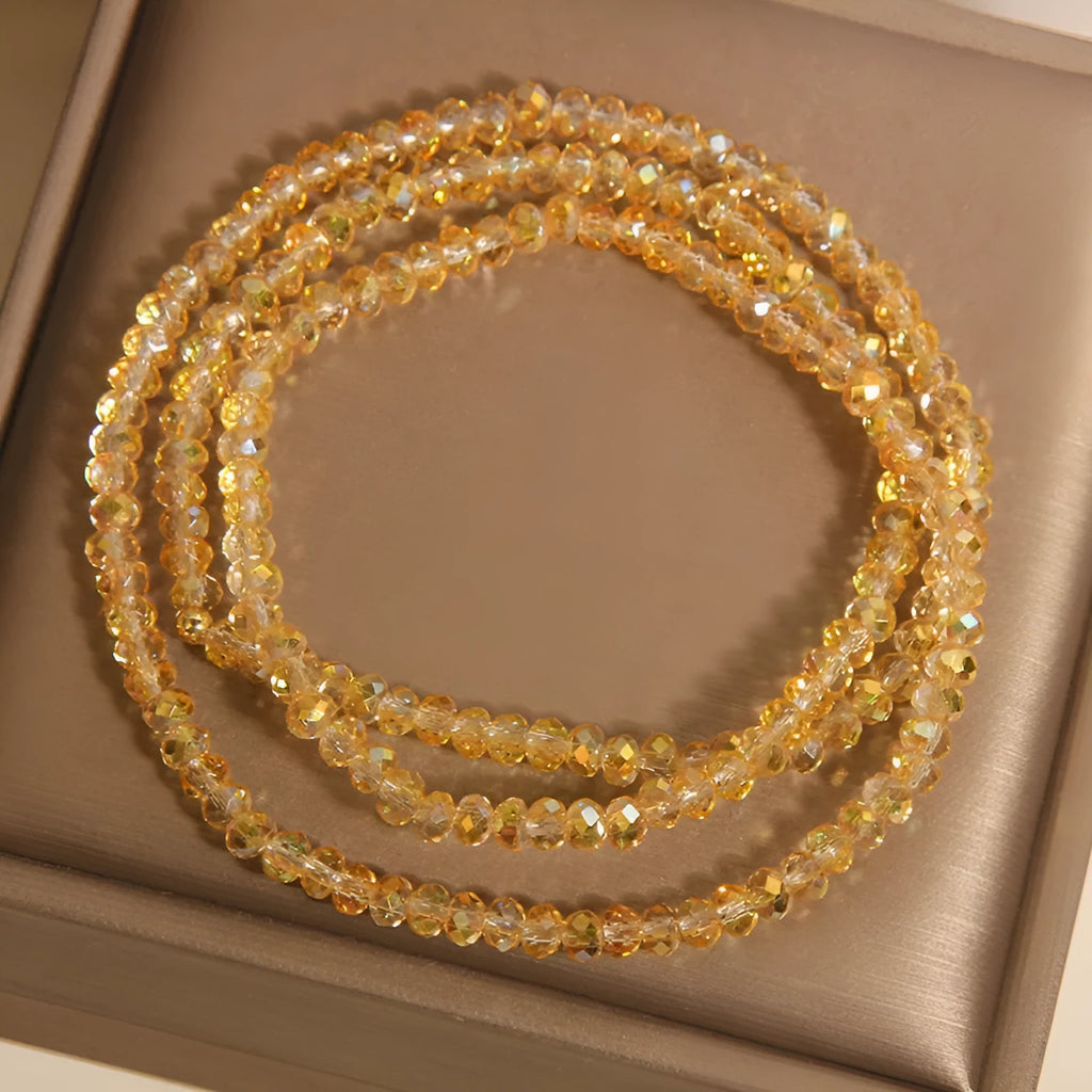 Multi-layer champagne crystal bracelet for women with faceted beads and adjustable chain