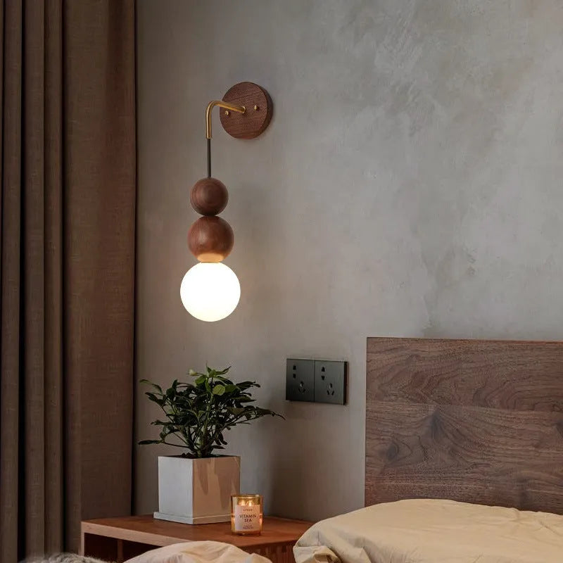Wood copper wall lamp with tricolour lighting for living room or bedroom walls