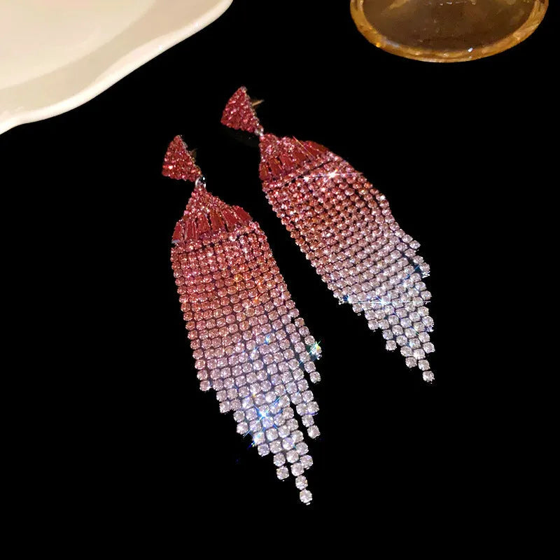 Fashion Love Tassel Stud Earrings for Women copper diamond treatment silver needle heart shape geometric