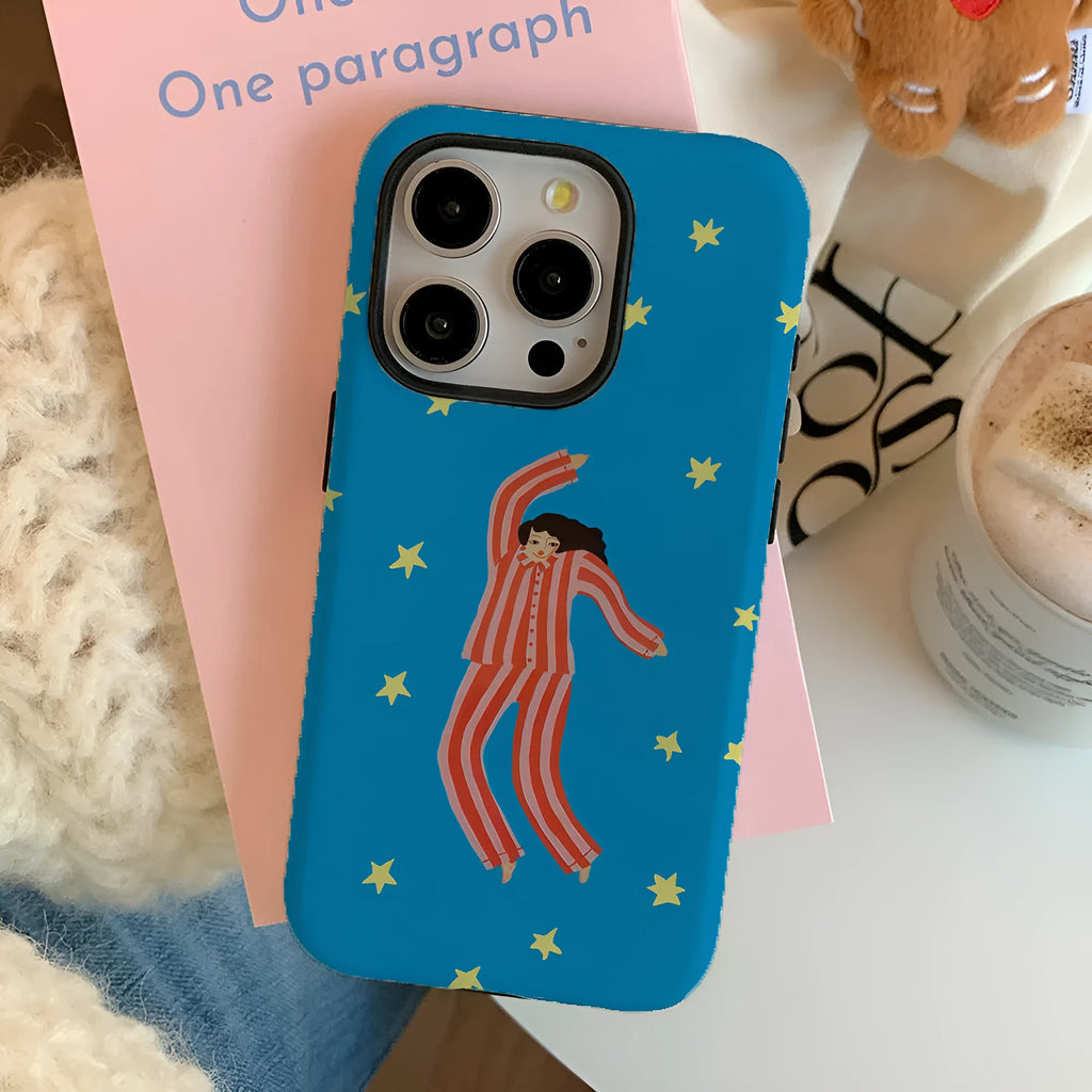 Feilin magnetic two-in-one phone case with funny cartoon illustration in blue frosted finish for iPhone