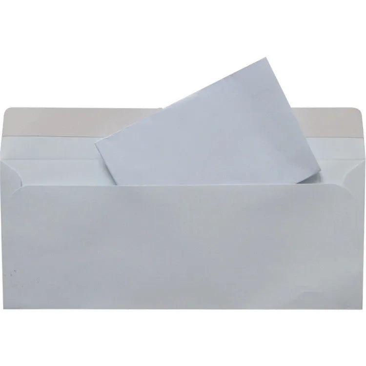 Blue confidential security envelope with self-adhesive flap, showing dimensions 105mm by 240mm.