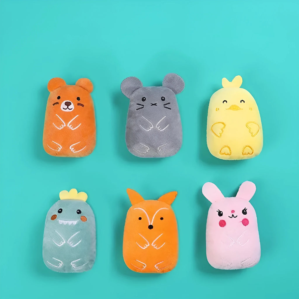 Four colourful catnip cat toys with chirping sounds for interactive play