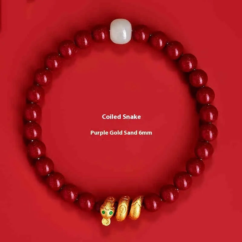 Handmade cinnabar Snake Year zodiac bracelet with snake beads in Chinese style unisex design