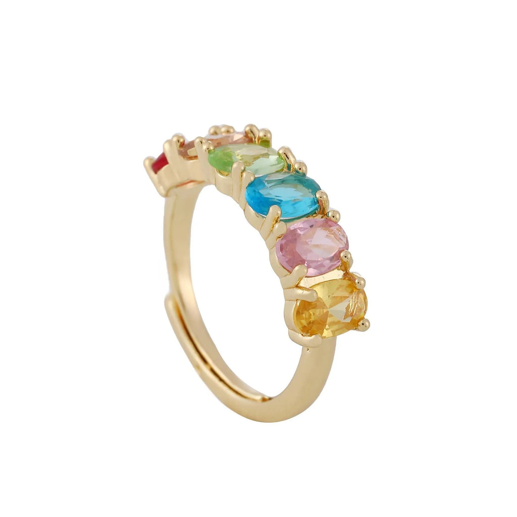 Women's adjustable gold-coloured zircon ring with simple retro design on copper band
