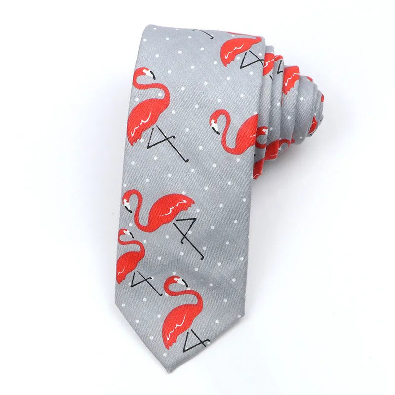 Narrow cotton bow tie with a printed cartoon pattern in a selection of colours.