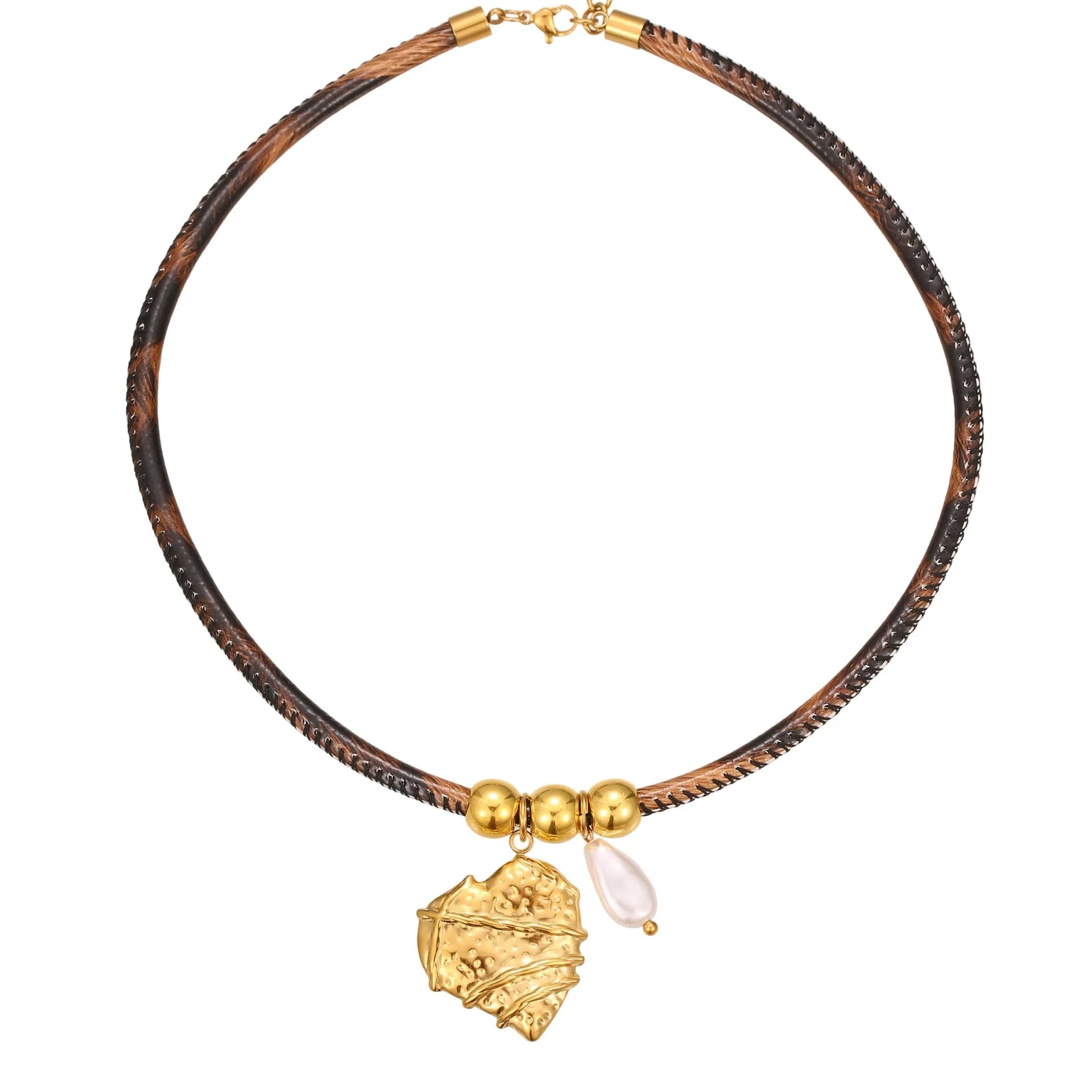 Geometric leopard pendant necklace for women in gold-plated stainless steel on an adjustable chain.