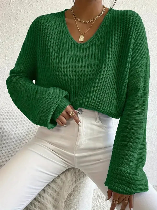 Women's solid colour long sleeve pullover top in loose casual fit