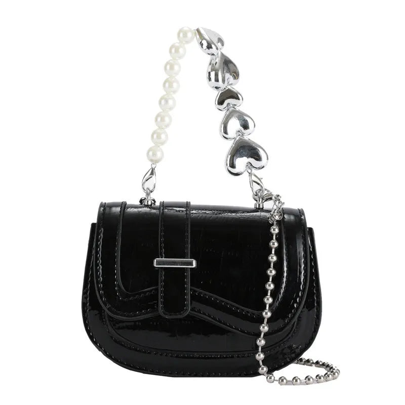 Women's laser pearl tote saddle crossbody bag in silver with street trend design