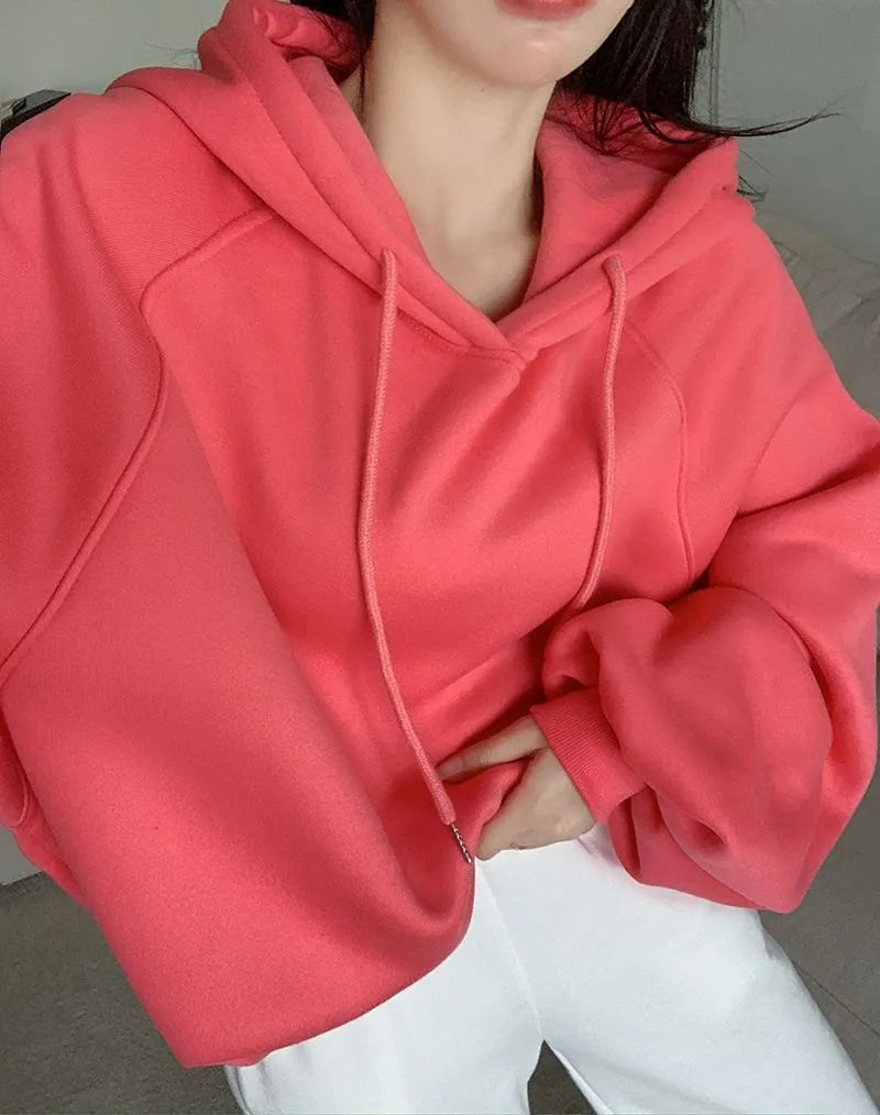 Women's watermelon red sleeveless hooded pullover sweater in loose fit made from mulberry silk