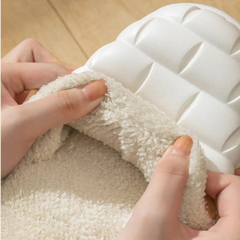 Women's EVA detachable slippers with plush lining in pink, green, yellow, white, grey, or black.