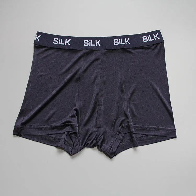 Men's silk shorts in navy blue, skin colour or silver grey with mid-waist loose fit