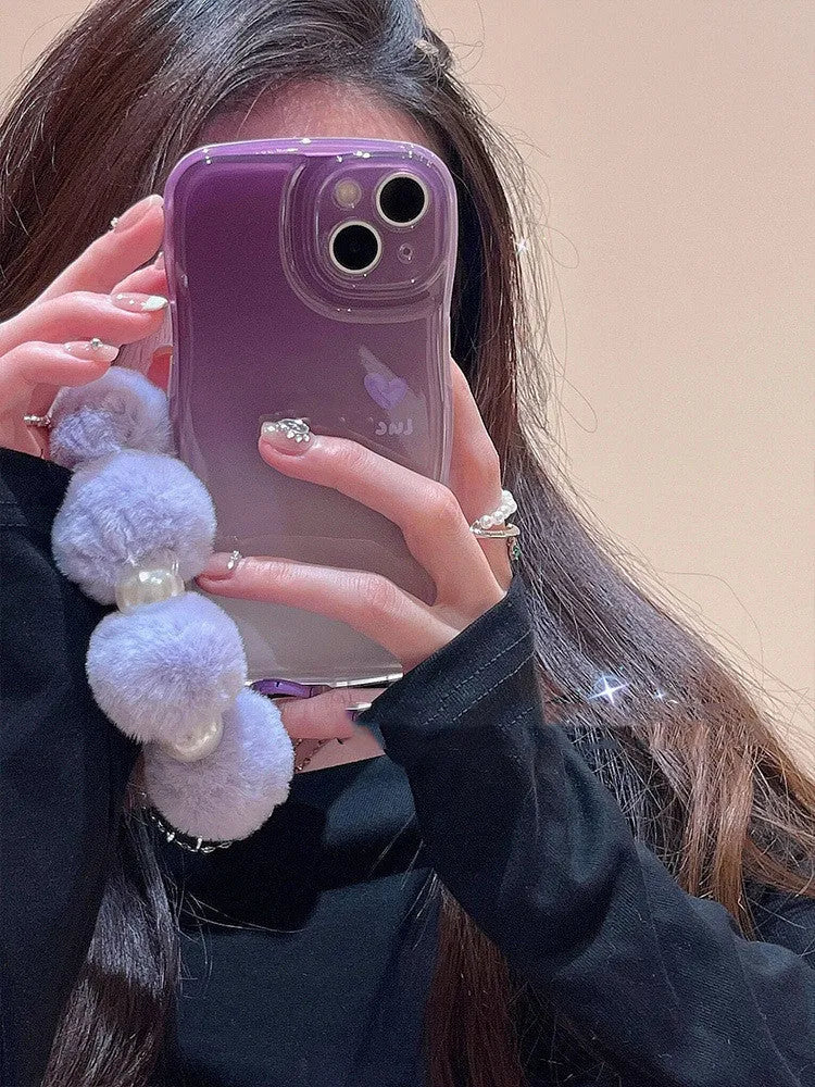 Purple tinged TPU mobile phone case with fall prevention, compatible with iPhone models, with optional chain