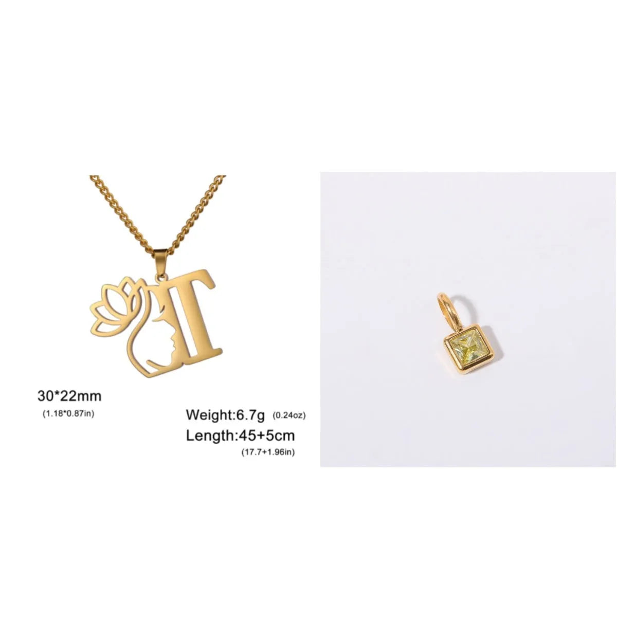 Stainless steel necklace with letter pendant on cross chain in gold or silver electroplated finish
