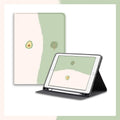 Literary avocado cartoon silicone protective case for multiple iPad models in book style with pen slot