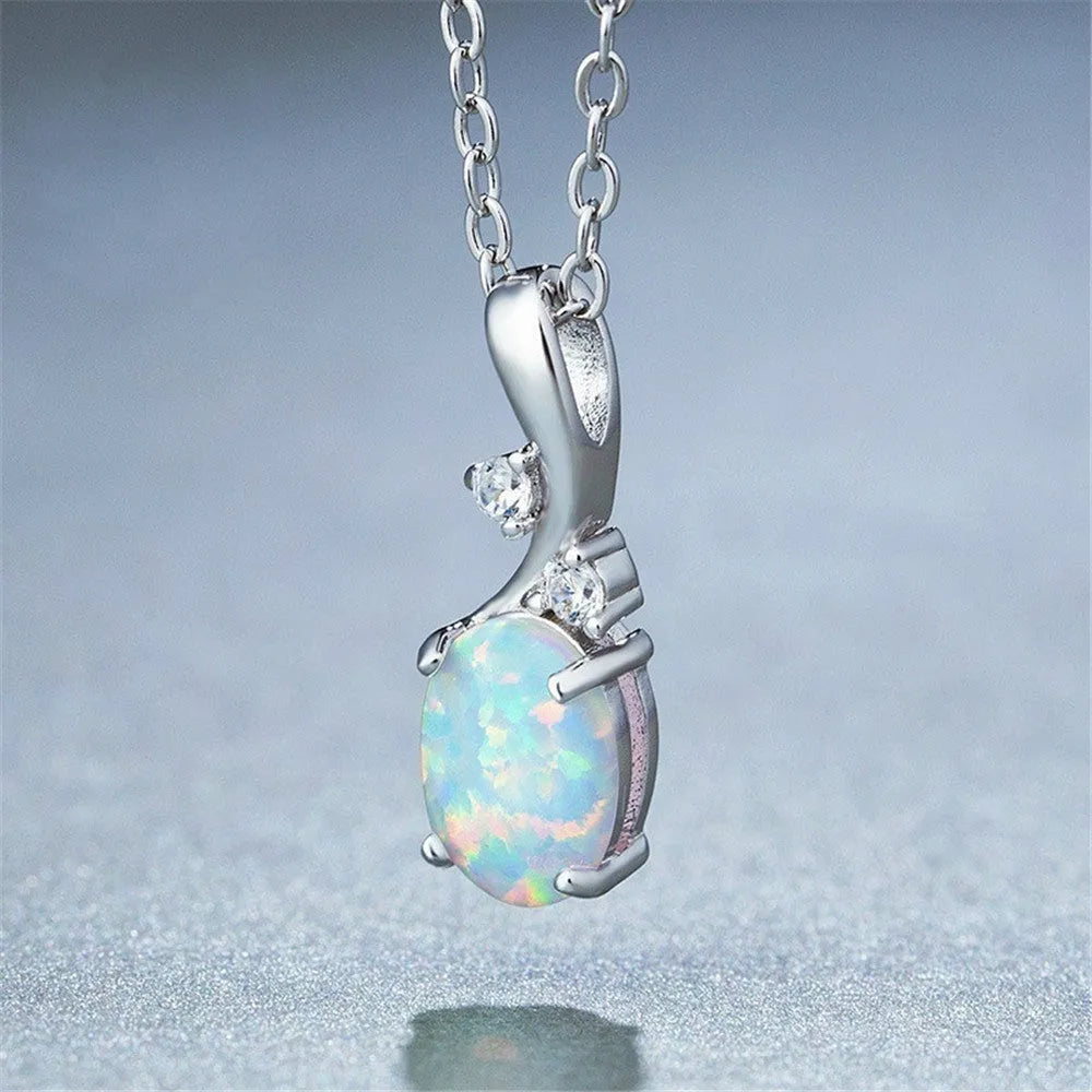 Water drop opal pendant necklace on O-chain with adjustable length from 21cm to 50cm