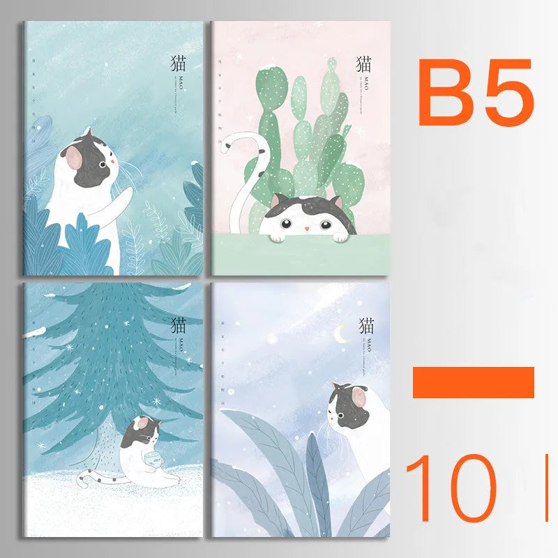 Bundle of ten soft-cover kraft paper notebooks with thread binding in various animal and nature designs.