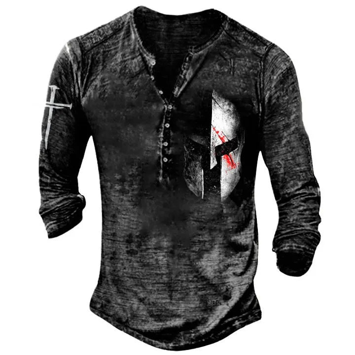 Printed men's long-sleeved sports t-shirt in imitation cotton fabric with round neck and street-style graphics