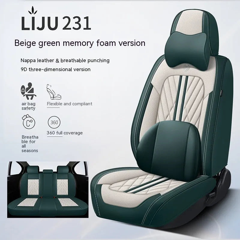 Set of five leather car seat cushions in a choice of colours including black and blue, and beige black.
