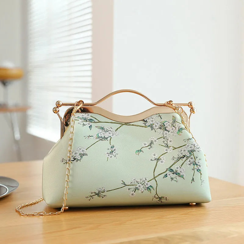 High-end ethnic style tote clutch bag for women – polyester shell shape with printed literary pattern and zipper change pocket, multiple colour options