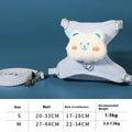Adjustable corduroy cat walking rope with chest strap, blue bear colour, 1.2m length