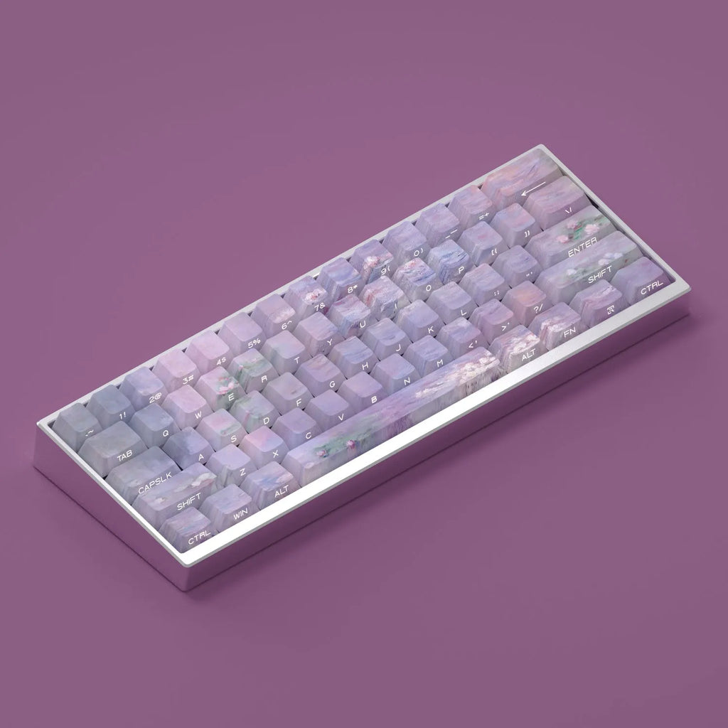 Wenshao Sleeping Lotus side-carved translucent PBT keycap set with 130 keys for mechanical keyboards.