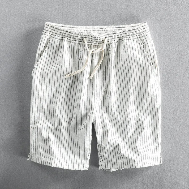 Men's striped cotton casual shorts with elastic waist in multiple colours