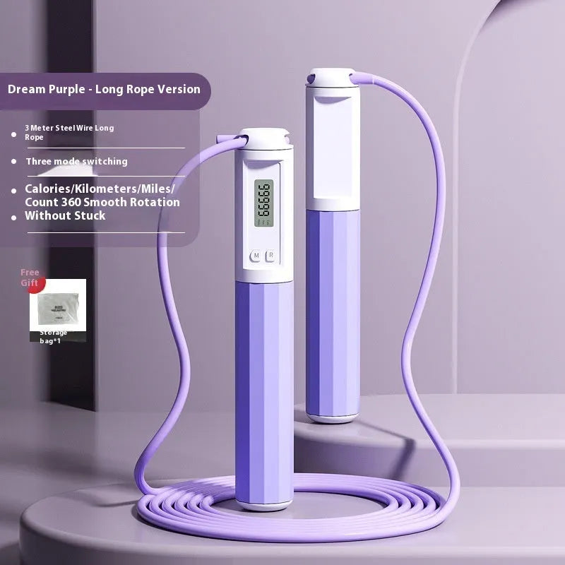 Smart counting skipping rope in light blue with ABS handle and big ball style, packed in stroller bag