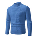 Men's slim fit jacquard knit pullover sweater in beige, front view, long sleeves, crew neck