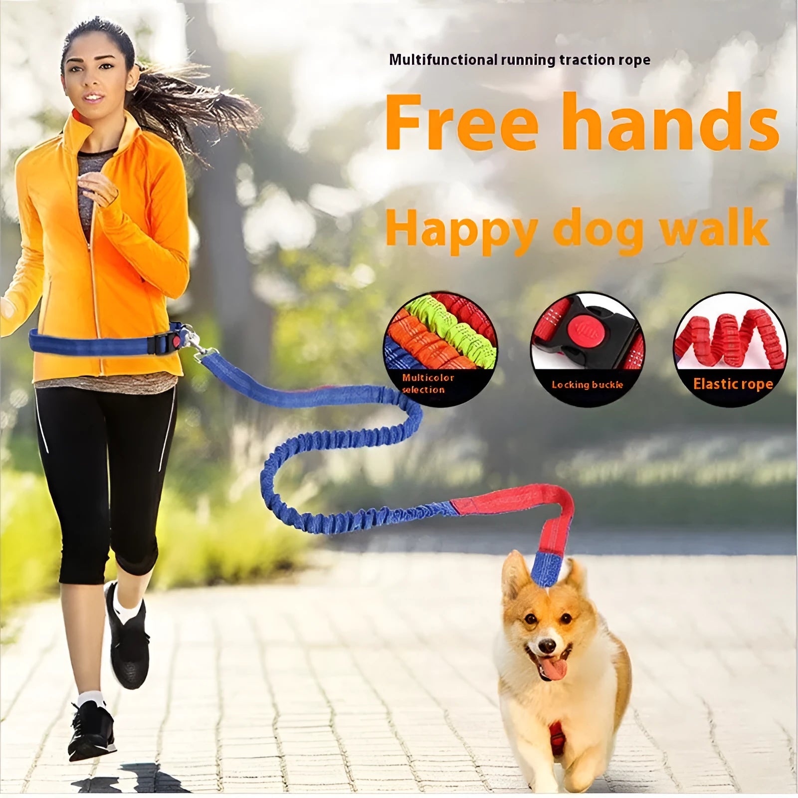 Two-tone reflective dog leash with elastic sling section for outdoor running