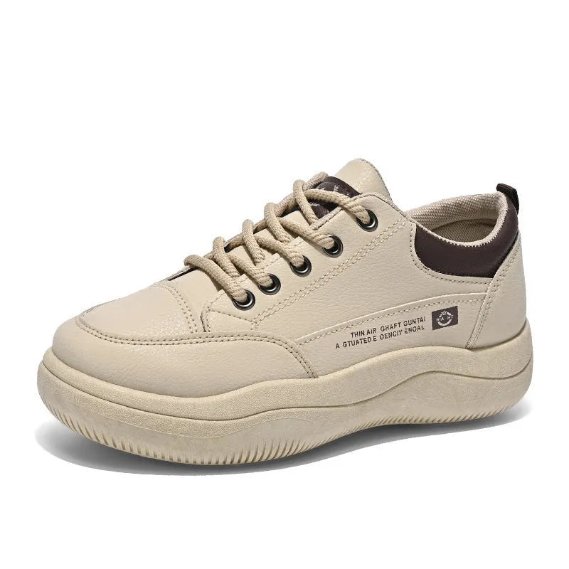 Women's Korean-style white synthetic leather casual shoes with cross straps and round toe
