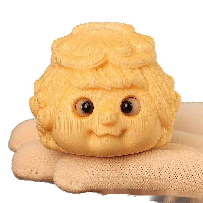 Golden Toad Princess ornament carved from solid bamboo, cute style decorative figurine