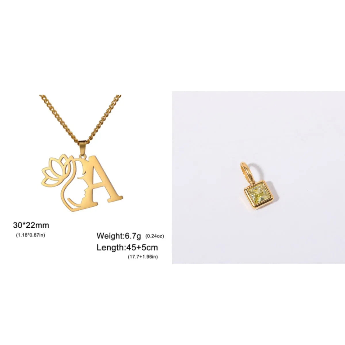 Stainless steel necklace with letter pendant on cross chain in gold or silver electroplated finish