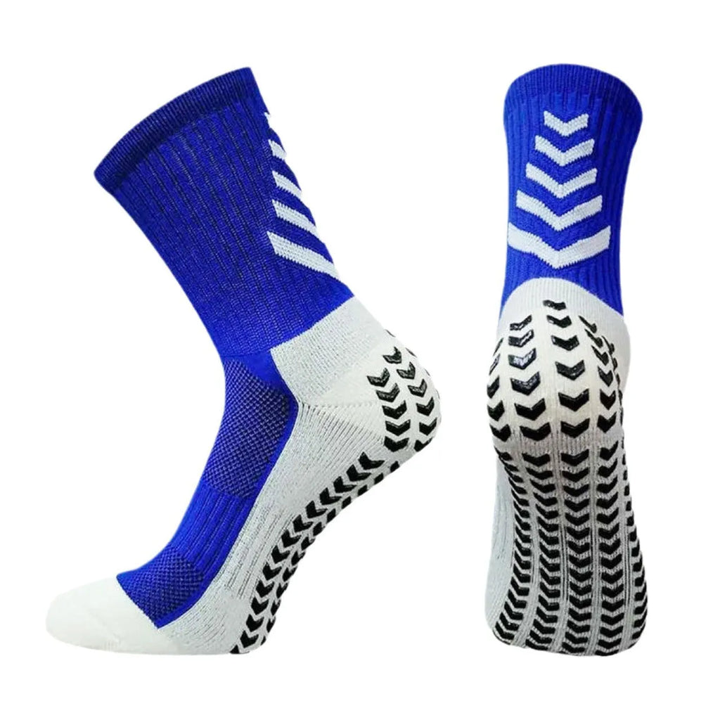 Men's mid-calf athletic socks with geometric patterns and silicone anti-slip grips