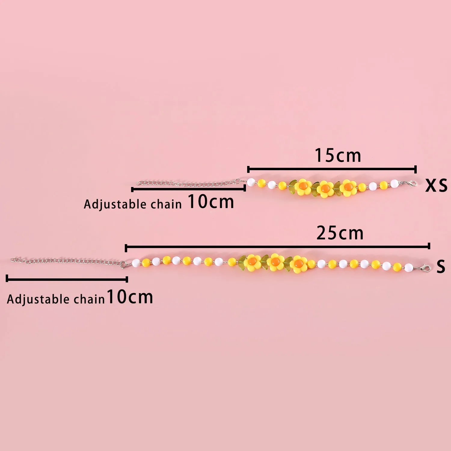 Colourful plastic bead necklace for small pets in rainbow, peach, or small flower patterns with adjustable sizing