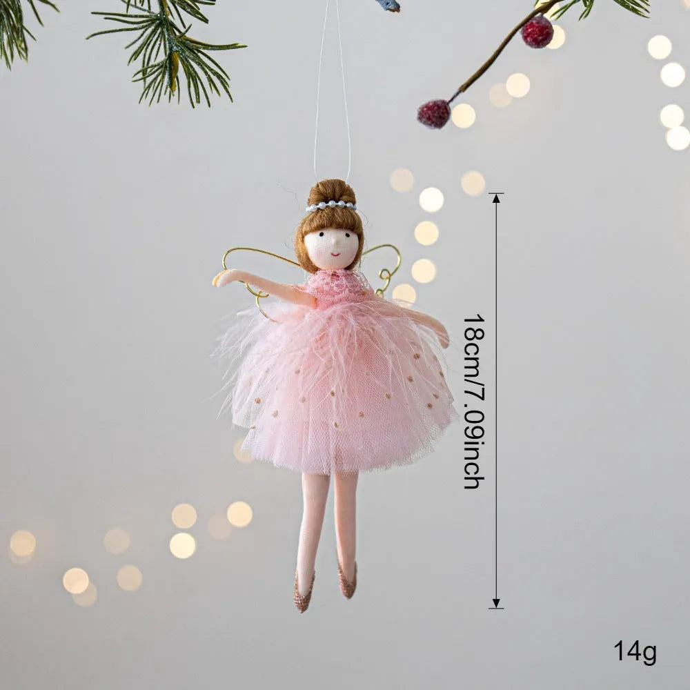 Pink ballet girl angel plush doll with hanging loop for decoration