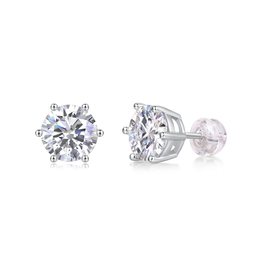 Quiet Moments moissanite stud earrings set in platinum-plated S925 silver, gift box and GRA certificate included, four carat sizes available