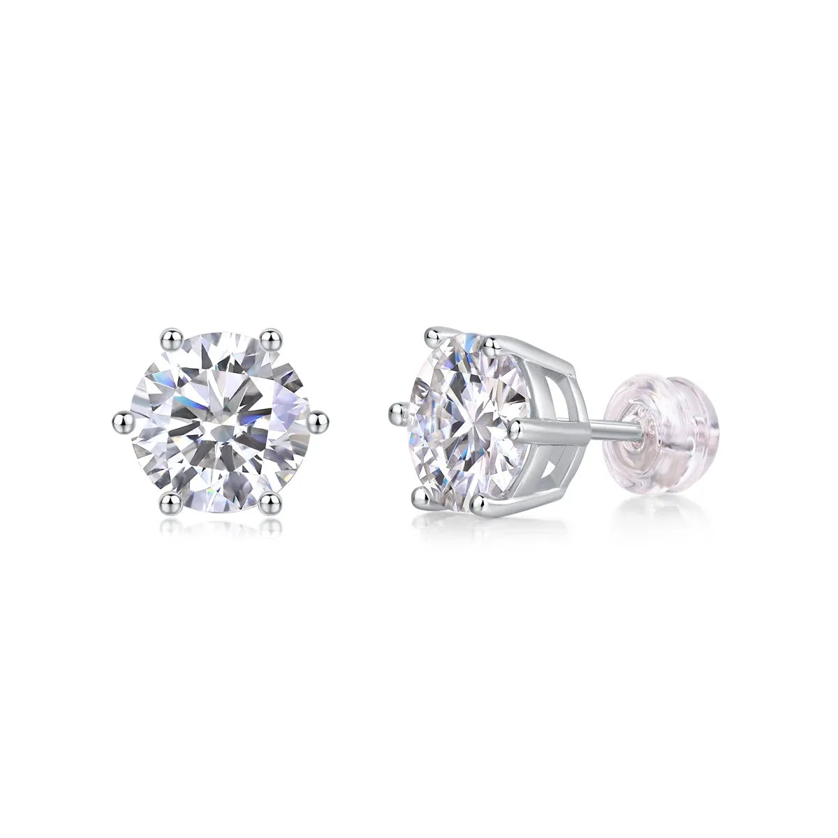 Quiet Moments moissanite stud earrings set in platinum-plated S925 silver, gift box and GRA certificate included, four carat sizes available