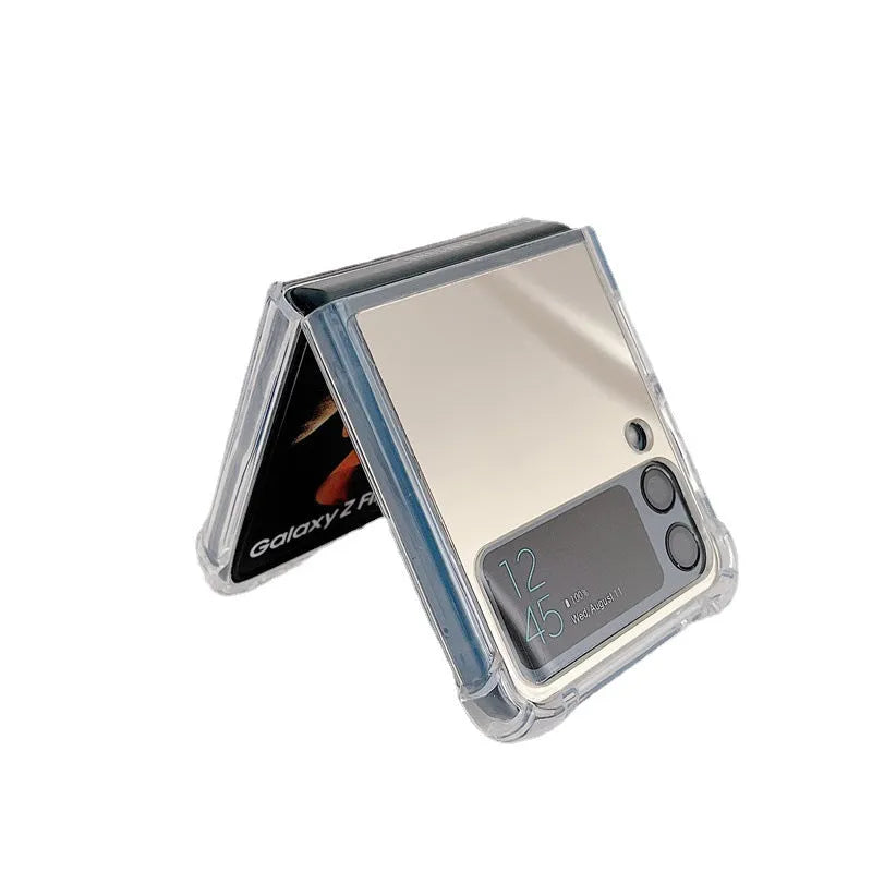 Samsung Z Flip transparent foldable mirror phone case in gold with TPU PC drop-resistant back cover