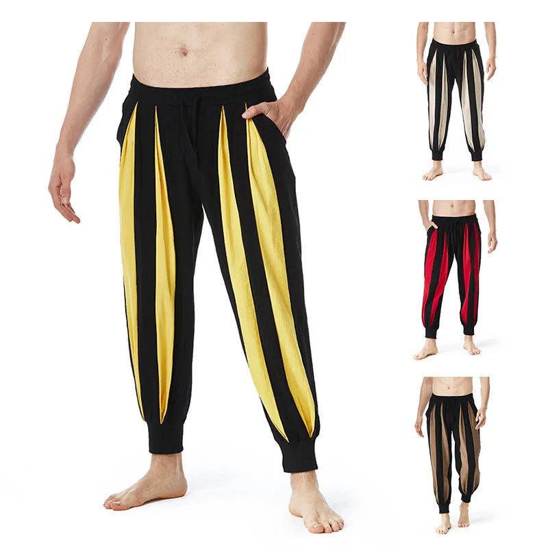 Men's casual trousers in straight leg style with polyester fabric available in red, khaki, yellow and brown colours