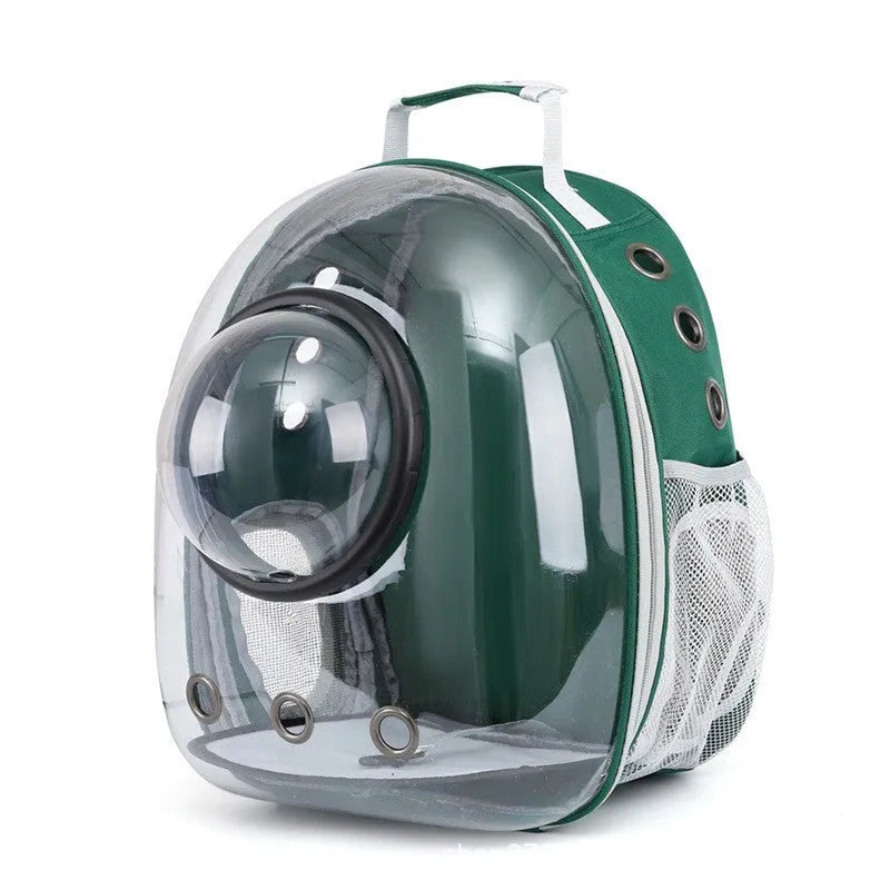 Grey PC hard-shell astronaut-style cat diaper bag with side opening