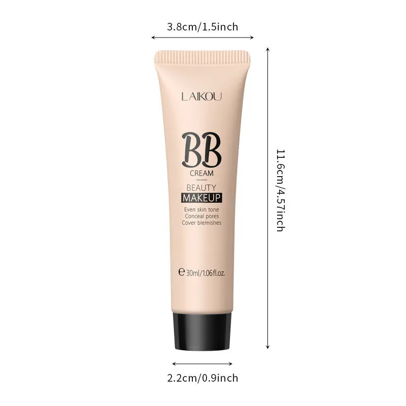 Natural Makeup BB Cream 30ml tube with nine shade swatches from Ivory White to Brown