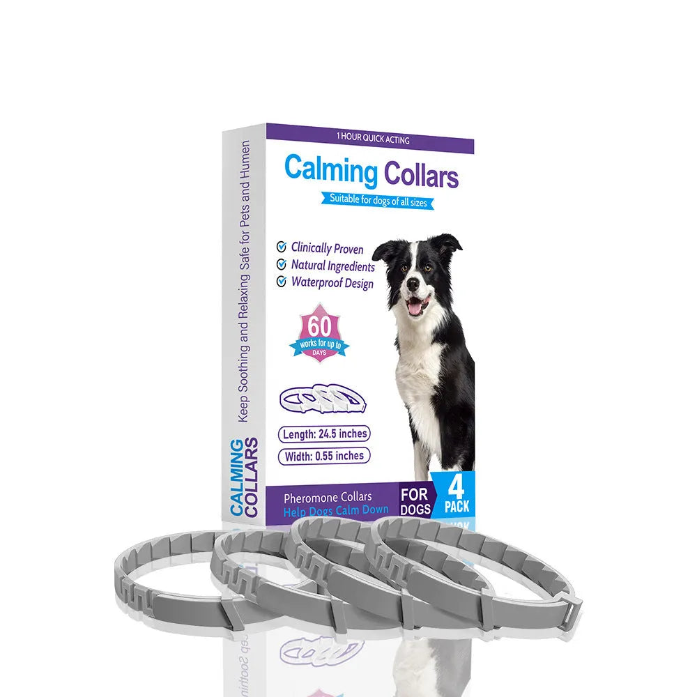 Set of four TPR dog anxiety relief collars in monochrome colors with 62cm length