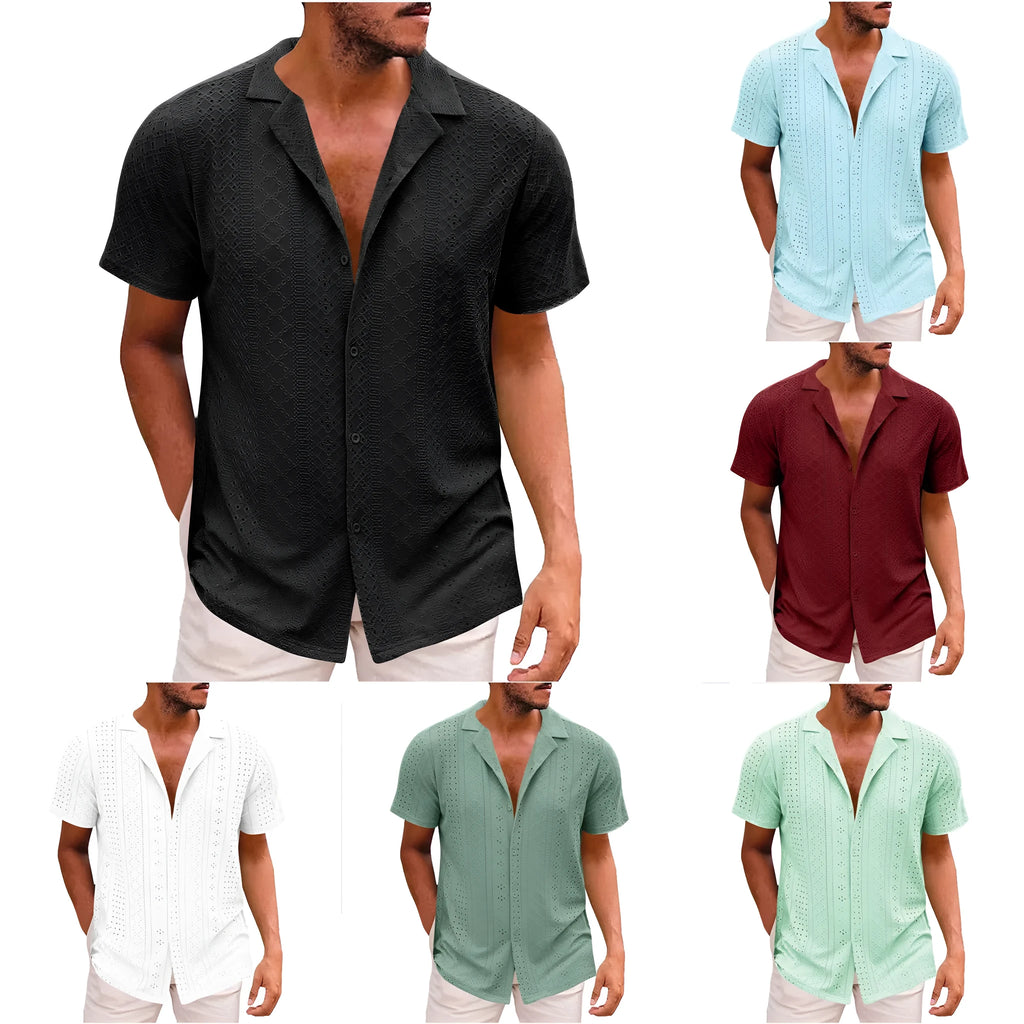 Men's breathable lightweight polyester casual shirt in white, cardigan style, regular fit