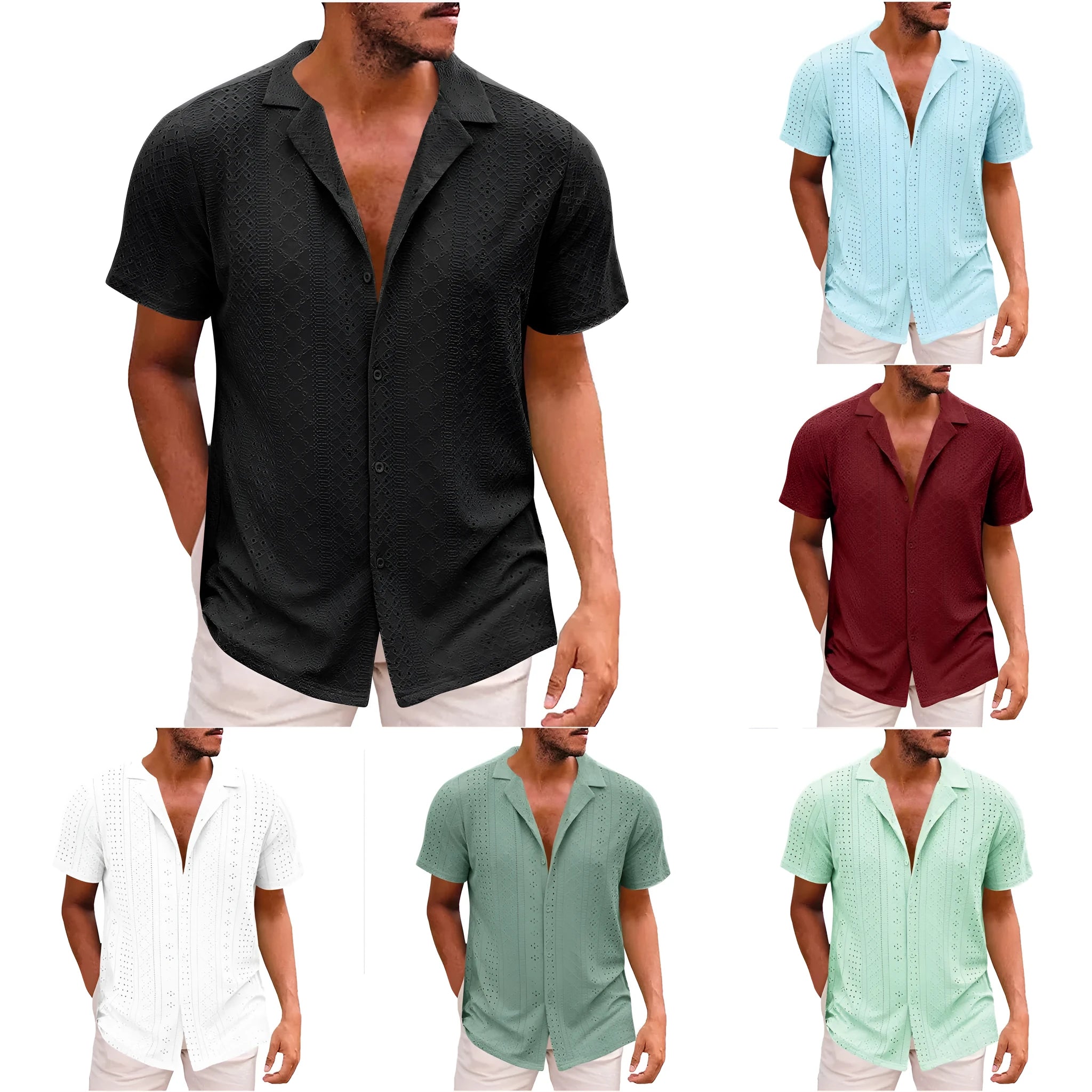 Men's breathable lightweight polyester casual shirt in white, cardigan style, regular fit