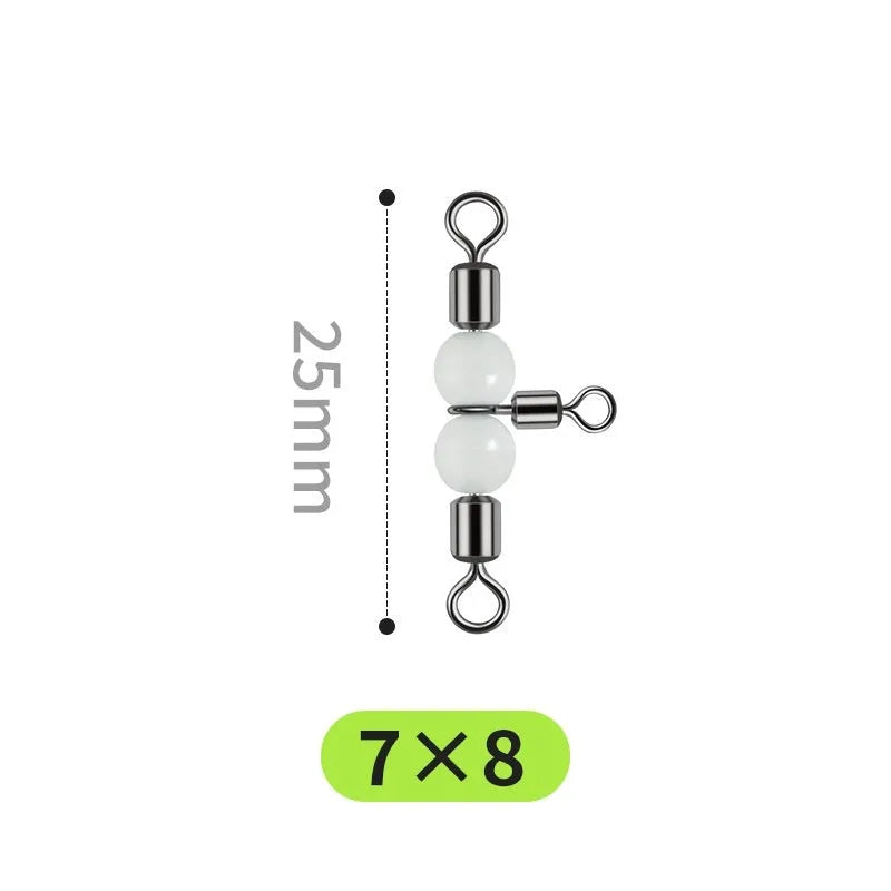 Copper three-fork luminous swivel fishing beads with eight connection rings