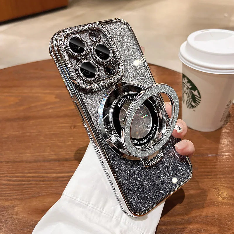 Electroplating gradient magnetic suction phone case for iPhone 15 16 with silicone shockproof bracket